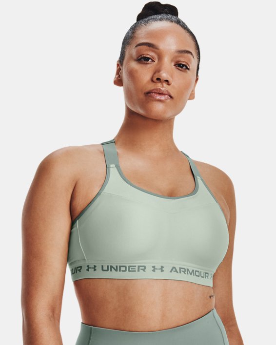 Women's Armour® High Crossback Sports Bra in Green image number 2